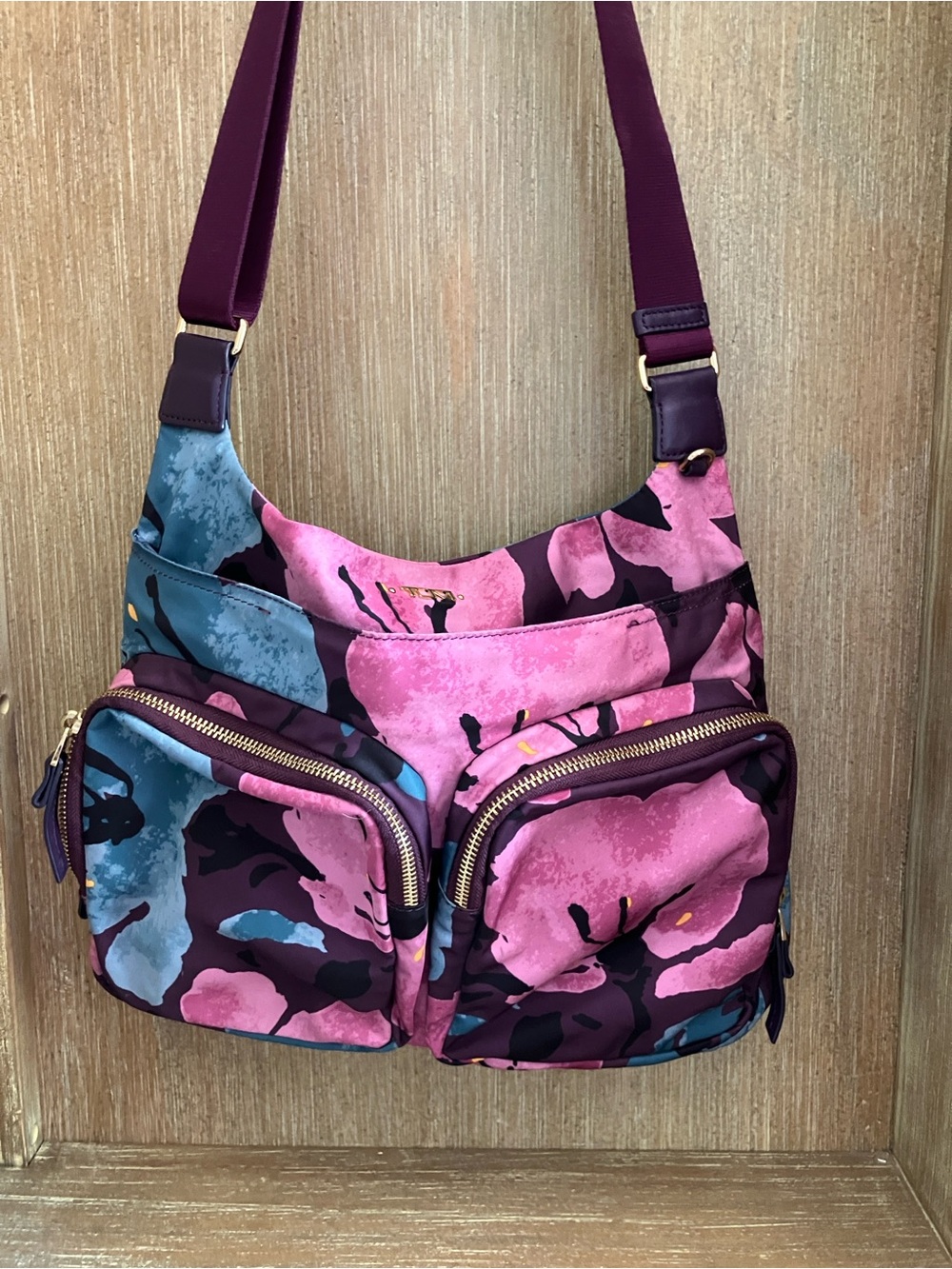 Tumi Floral Crossbody Bag - Pink, Teal & Plum Accents